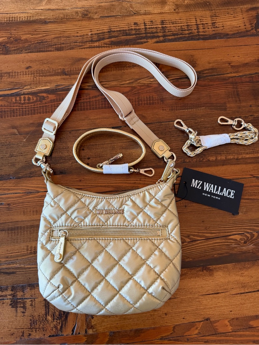 MZ Wallace Quilted Crossbody Bag in Metallic Gold